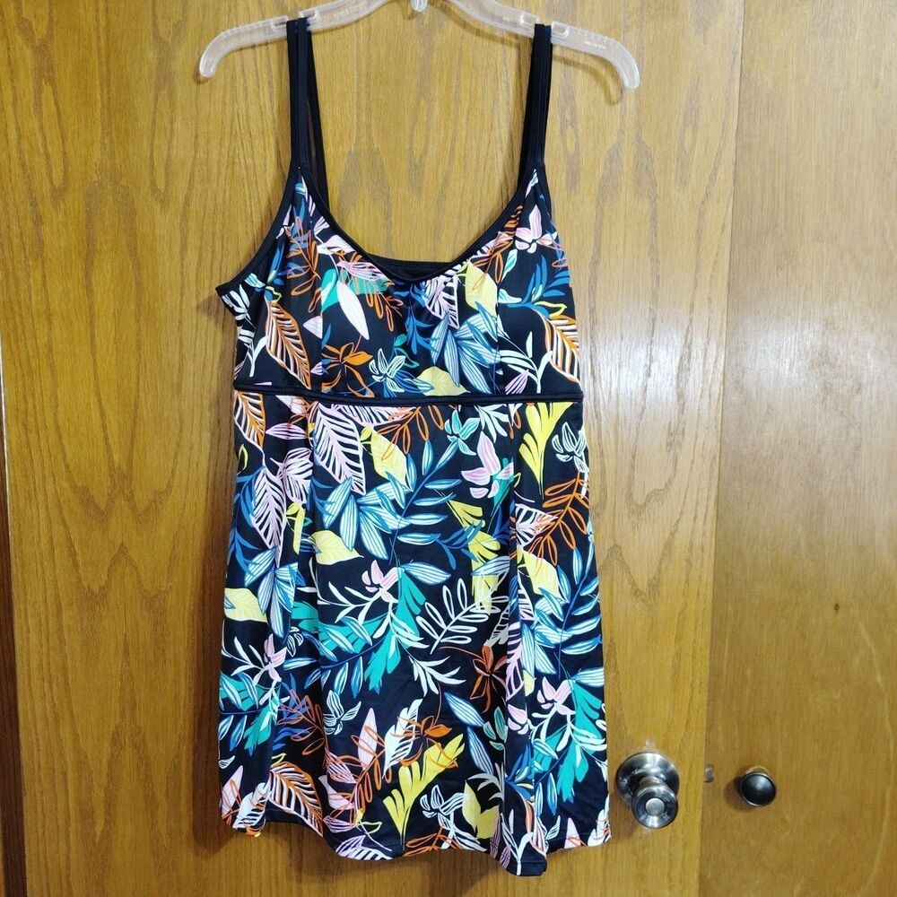 Swimsuits for All Women's Sz 18 One Piece NWT Skirted Tropical Leaf Built In Bra